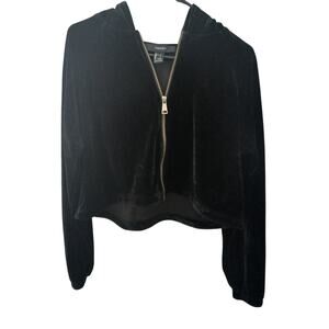 🔴 5 for $40 SALE ! Forever 21 Black Velvet Hoodie Zipper Front L